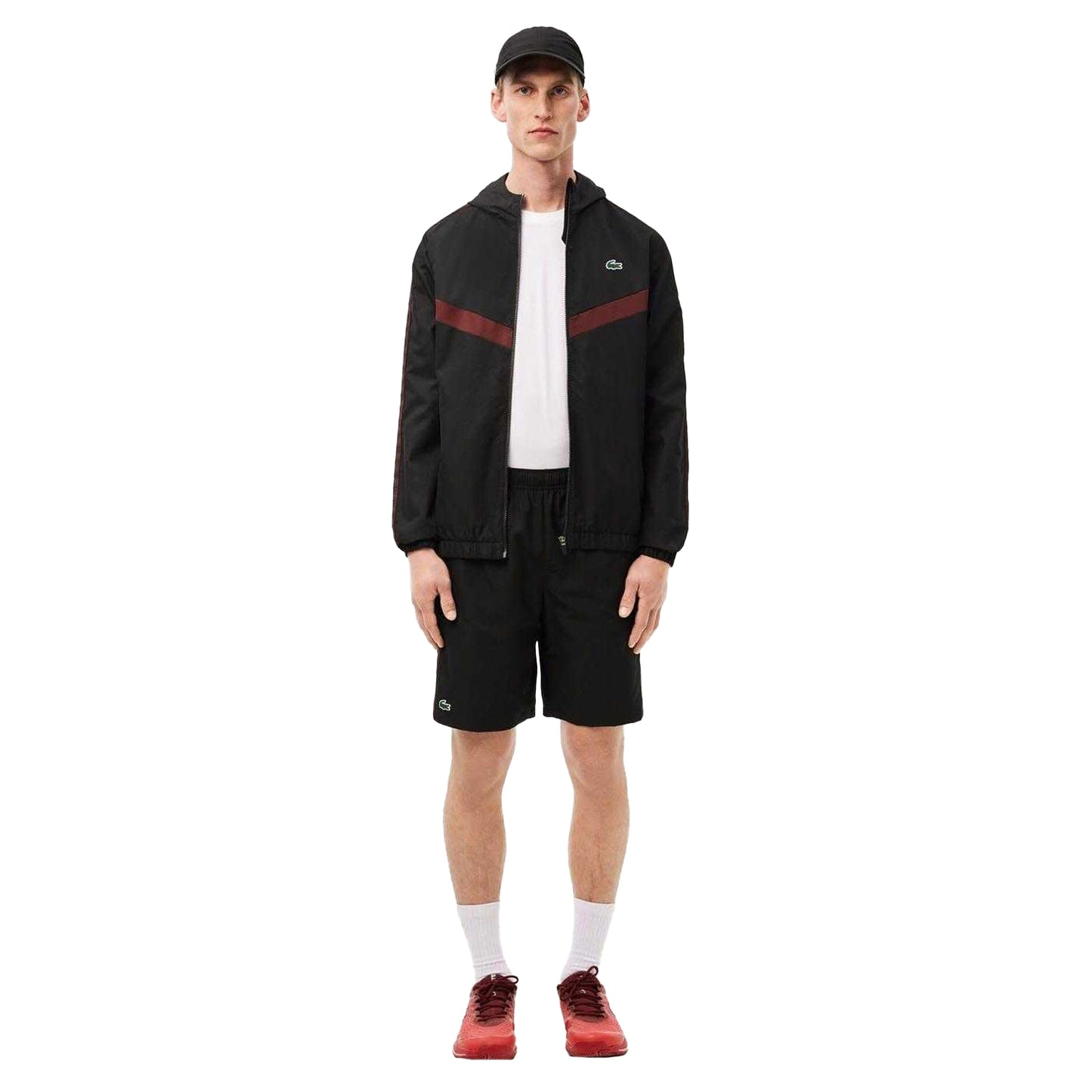 Black - Side - Lacoste Mens Diamond Taffeta Tennis Shorts