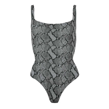 Shadow - Front - Skims Womens-Ladies Snake Print Square Neck Bodysuit