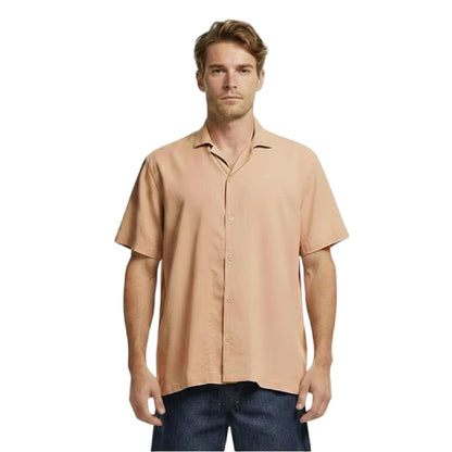 Beige - Side - Boss Mens Logo Short-Sleeved Shirt