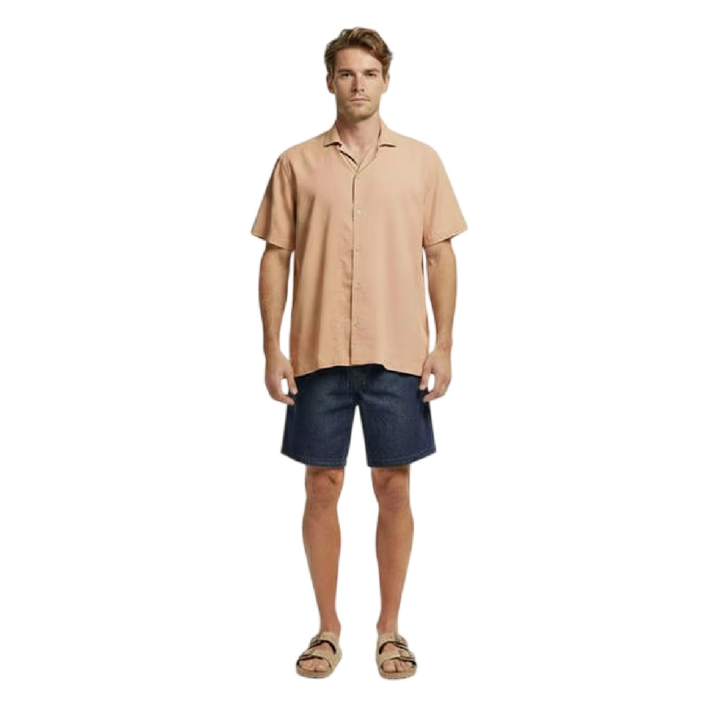 Beige - Pack Shot - Boss Mens Logo Short-Sleeved Shirt