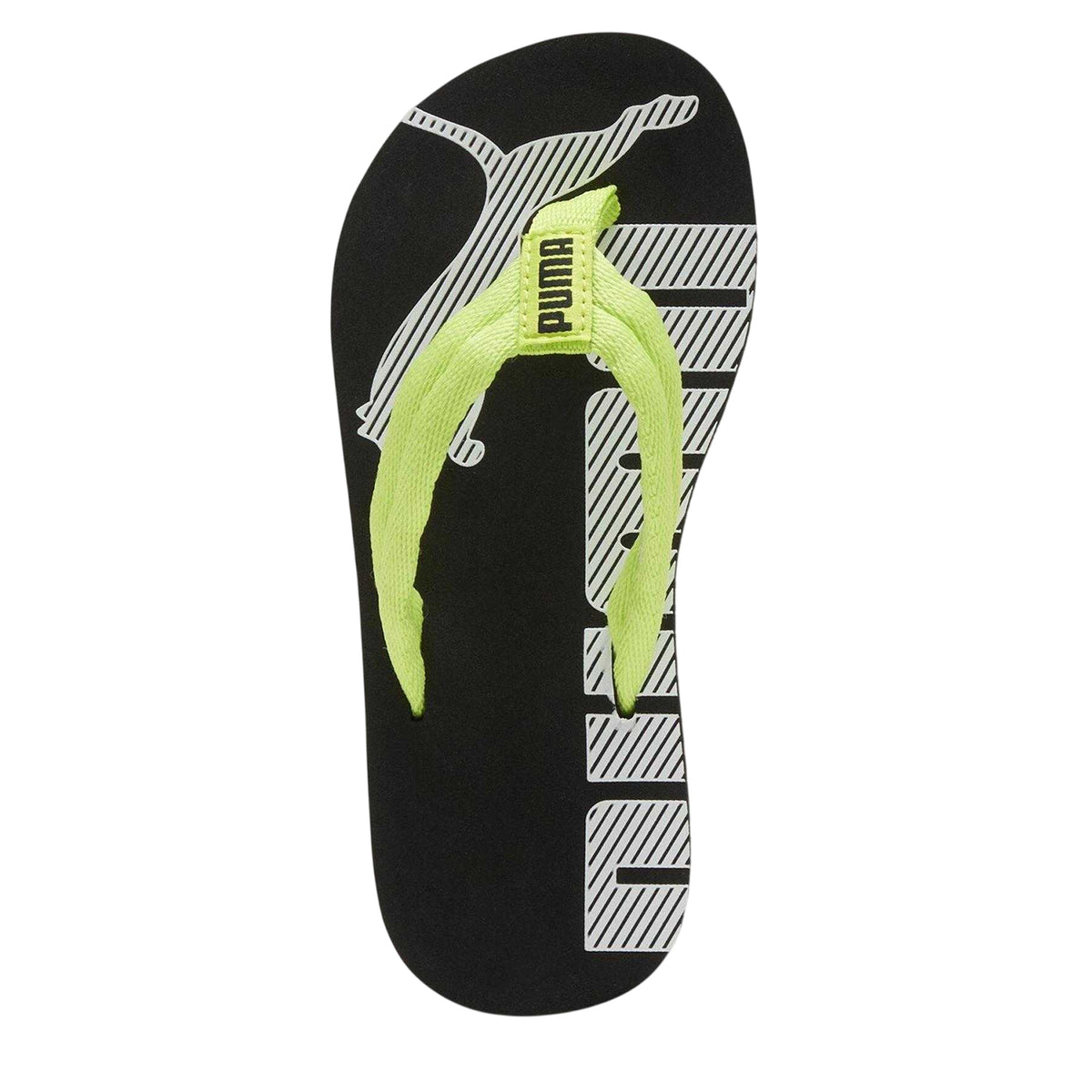 Lime Green-Black-White - Side - Puma Childrens-Kids Epic Flip v2 Flat Flip Flops