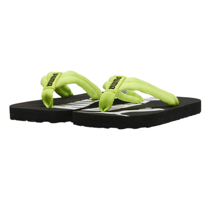 Lime Green-Black-White - Lifestyle - Puma Childrens-Kids Epic Flip v2 Flat Flip Flops