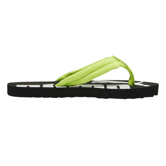 Lime Green-Black-White - Front - Puma Childrens-Kids Epic Flip v2 Flat Flip Flops