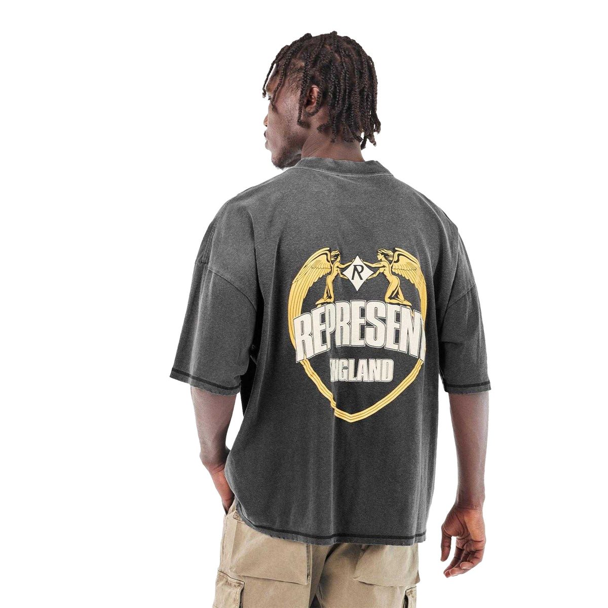 Black - Pack Shot - Represent Mens Angel Oversized T-Shirt