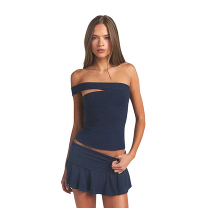 Navy - Side - Skims Womens-Ladies Plain Foldover Skirt