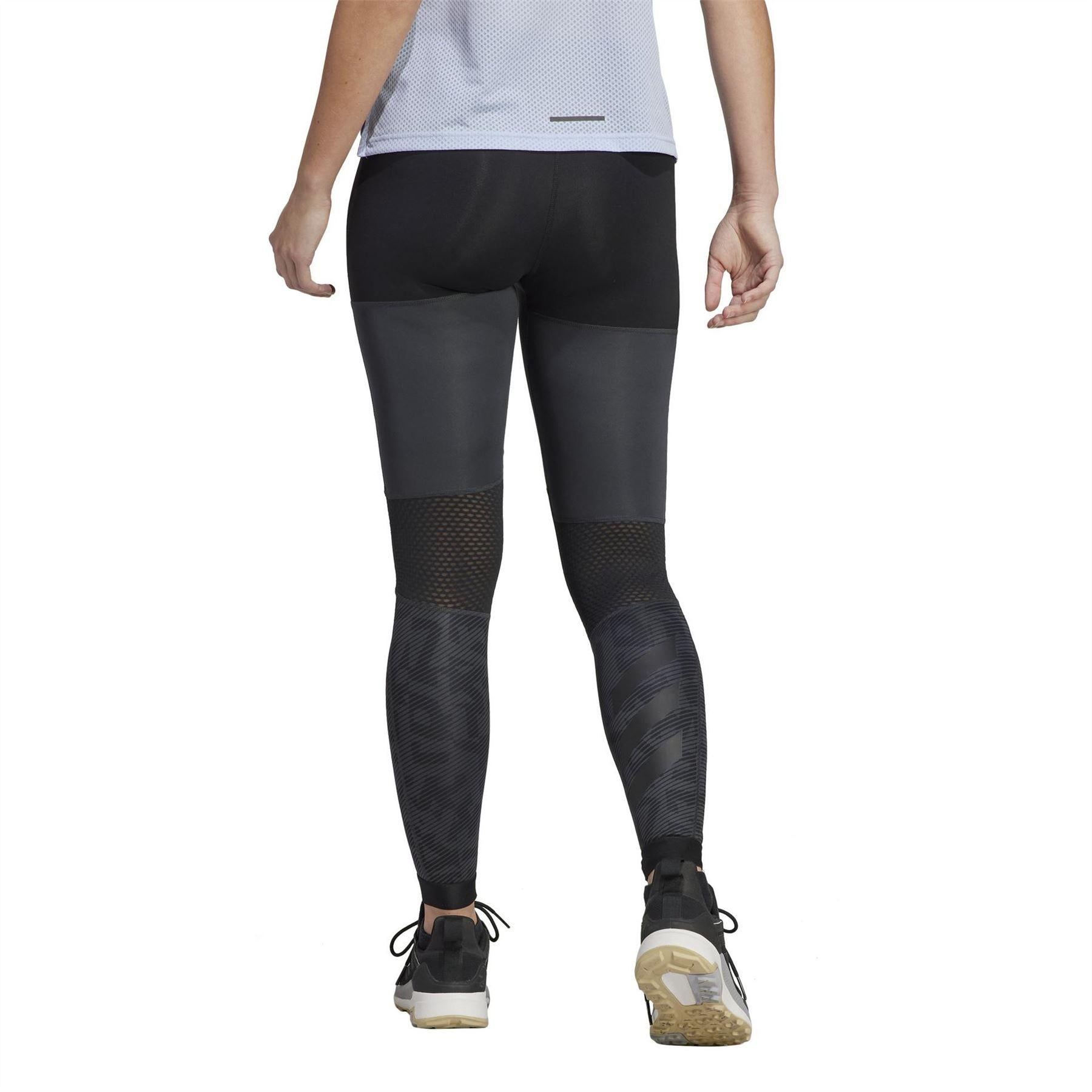 Carbon - Back - Adidas Womens-Ladies Agravic Trail Logo Running Tights