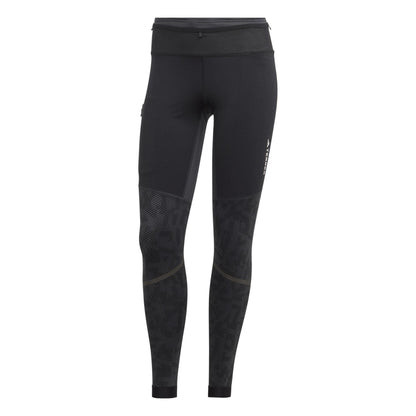 Carbon - Front - Adidas Womens-Ladies Agravic Trail Logo Running Tights