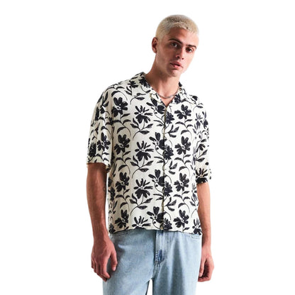 Raw - Side - MKI MIYUKI ZOKU Mens Floral Relaxed Fit Short-Sleeved Bowling Shirt