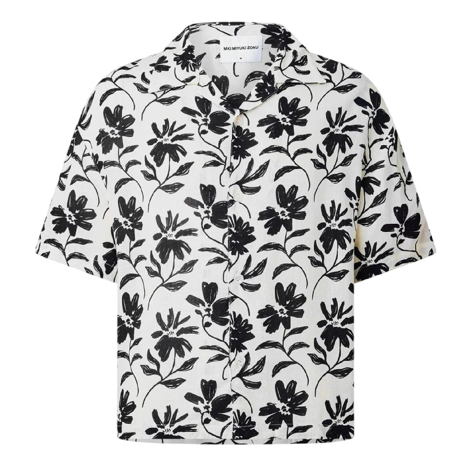 Raw - Front - MKI MIYUKI ZOKU Mens Floral Relaxed Fit Short-Sleeved Bowling Shirt