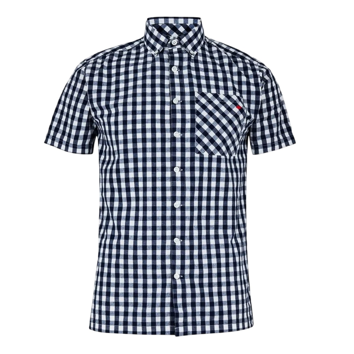 Navy-White - Front - Lee Cooper Mens Gingham Check Short-Sleeved Shirt
