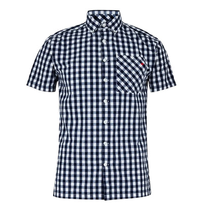 Navy-White - Front - Lee Cooper Mens Gingham Check Short-Sleeved Shirt