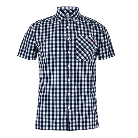 Navy-White - Front - Lee Cooper Mens Gingham Check Short-Sleeved Shirt
