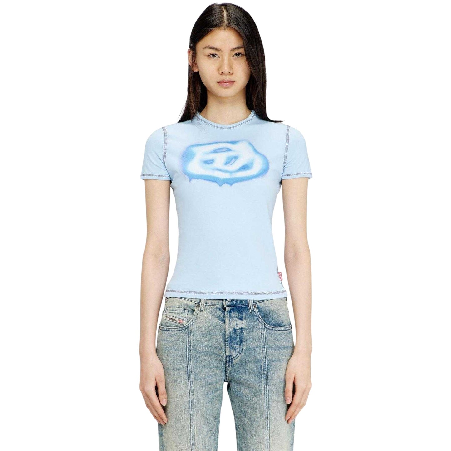 Blue - Side - Diesel Womens-Ladies Glow Logo T-Shirt