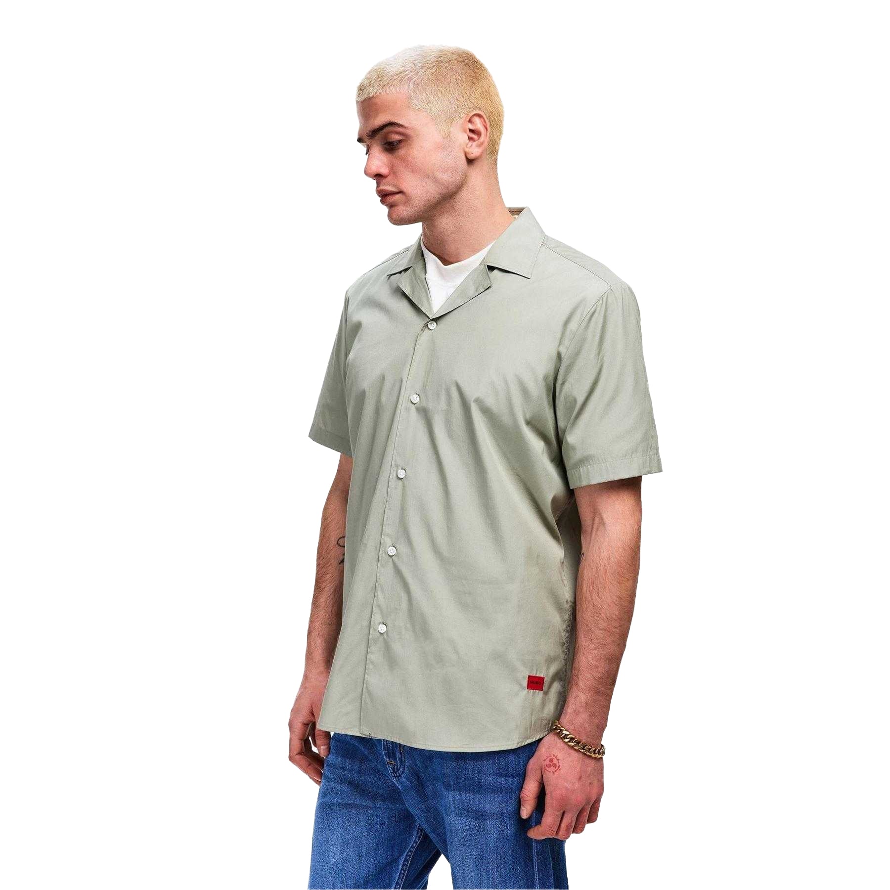 Green - Lifestyle - Hugo Mens Ellino Relaxed Fit Short-Sleeved Shirt