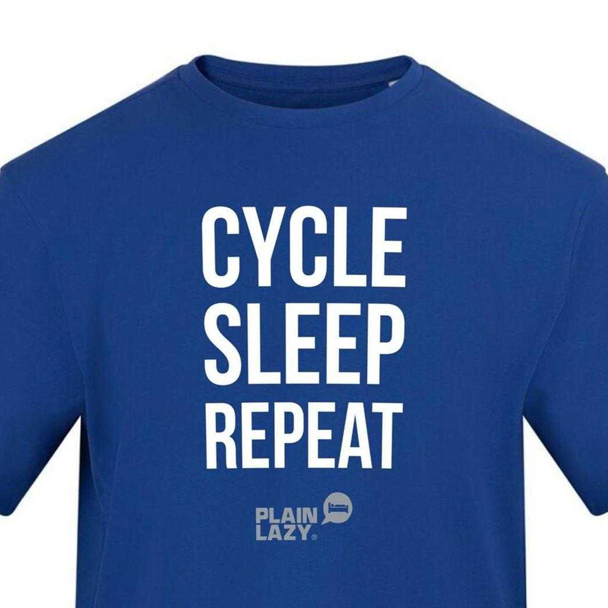 Blue - Side - Plain Lazy Mens Cycle Sleep Repeat Printed T-Shirt