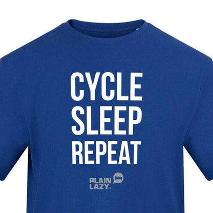 Blue - Side - Plain Lazy Mens Cycle Sleep Repeat Printed T-Shirt