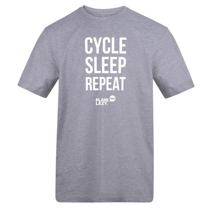 Grey - Front - Plain Lazy Mens Cycle Sleep Repeat Printed T-Shirt