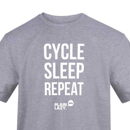 Grey - Side - Plain Lazy Mens Cycle Sleep Repeat Printed T-Shirt