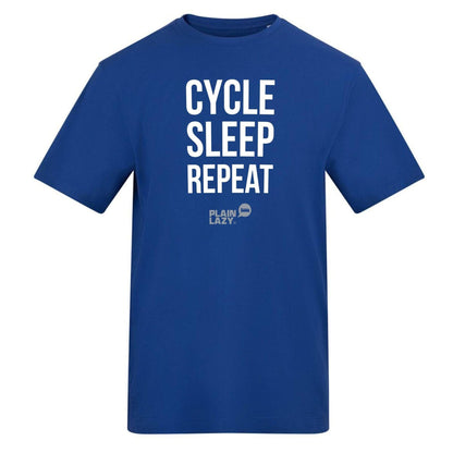 Blue - Front - Plain Lazy Mens Cycle Sleep Repeat Printed T-Shirt