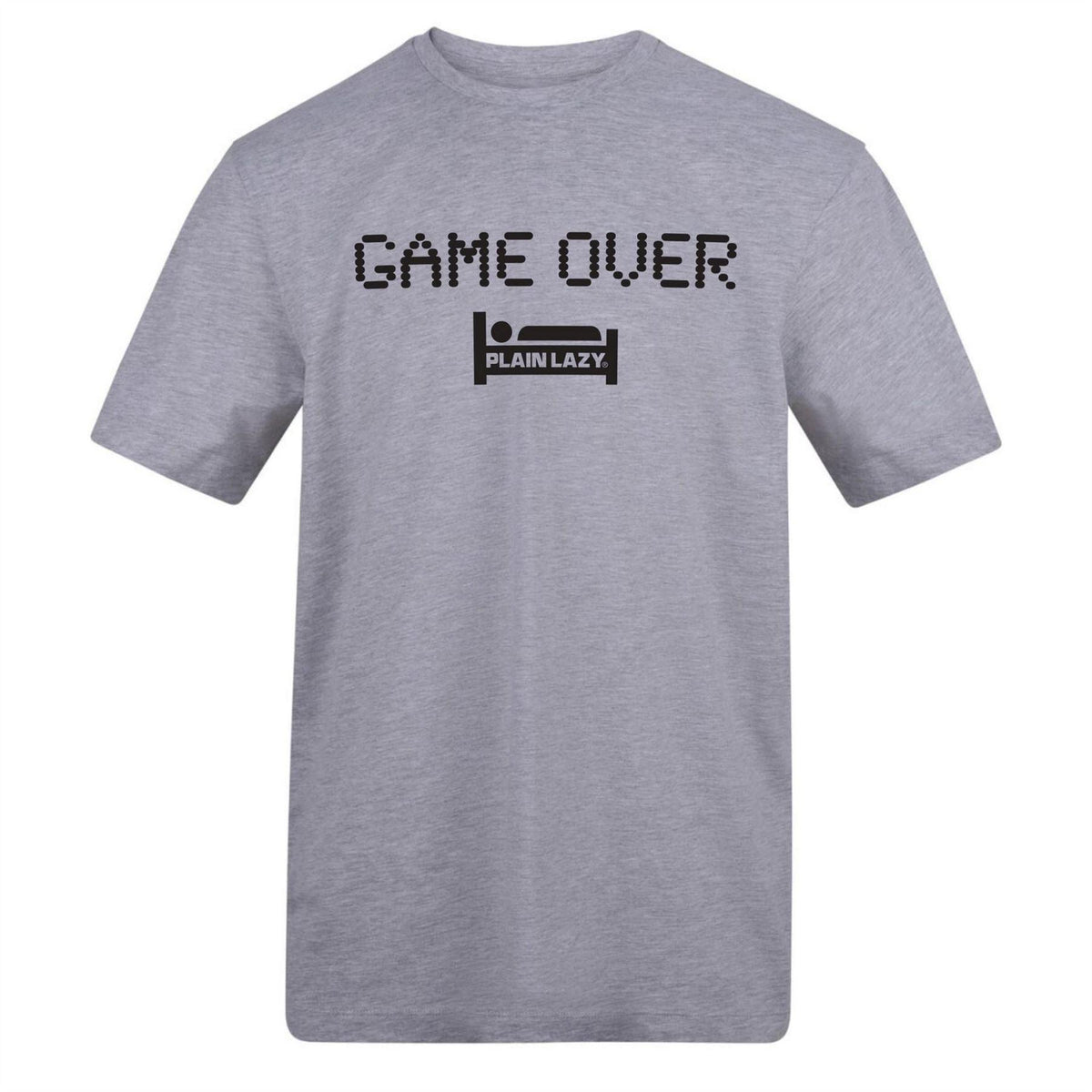Grey - Front - Plain Lazy Mens Game Over Graphic Print T-Shirt