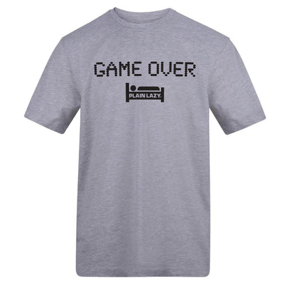 Grey - Front - Plain Lazy Mens Game Over Graphic Print T-Shirt