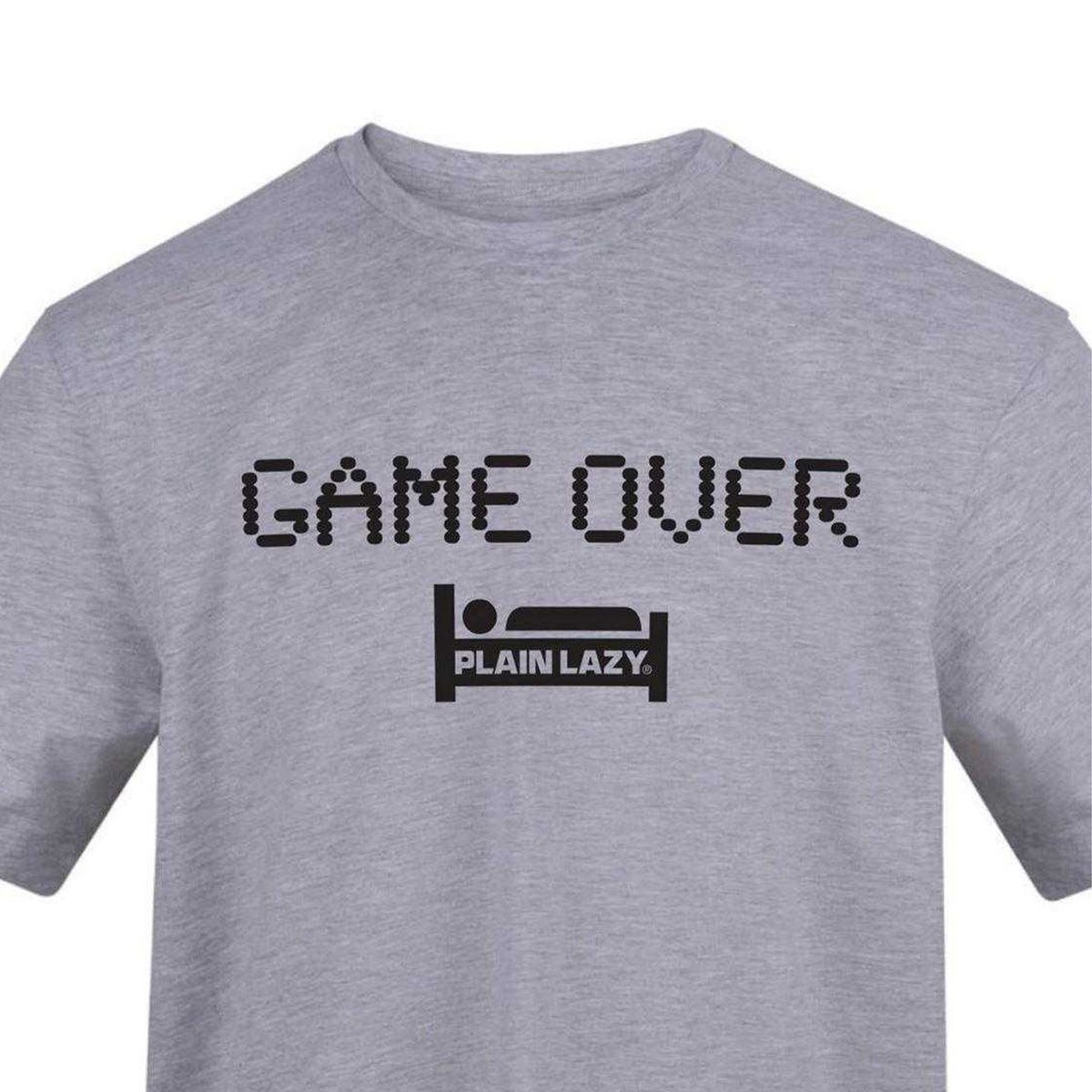 Grey - Side - Plain Lazy Mens Game Over Graphic Print T-Shirt