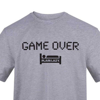Grey - Side - Plain Lazy Mens Game Over Graphic Print T-Shirt