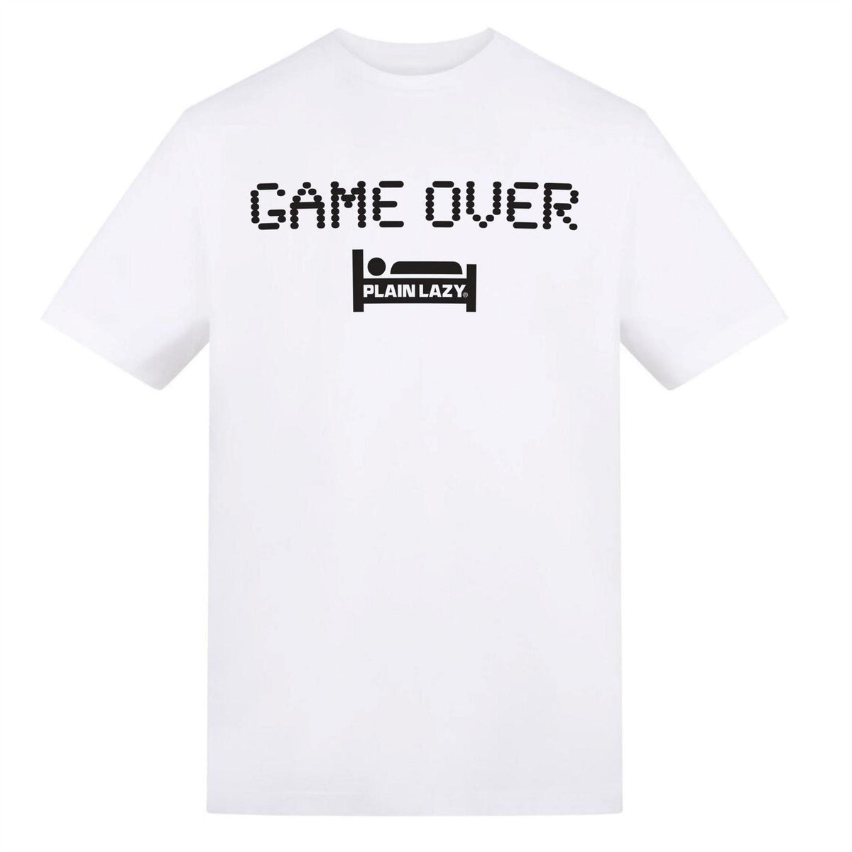 White - Front - Plain Lazy Mens Game Over Graphic Print T-Shirt