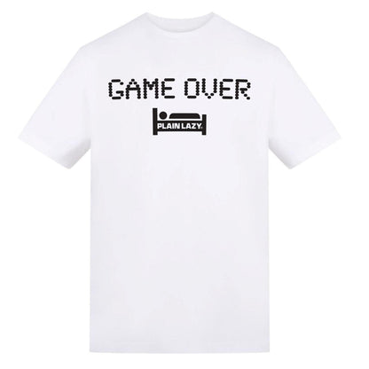 White - Front - Plain Lazy Mens Game Over Graphic Print T-Shirt