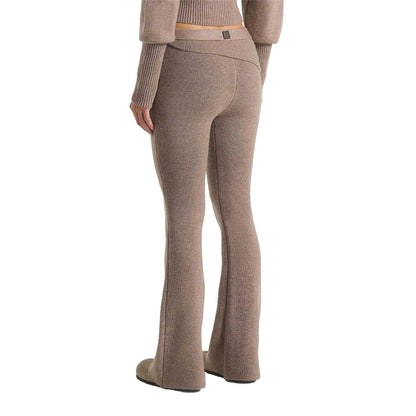 Beige - Back - Maniere De Voir Womens-Ladies Knitted Tie Belt Fitted And Flared Leggings