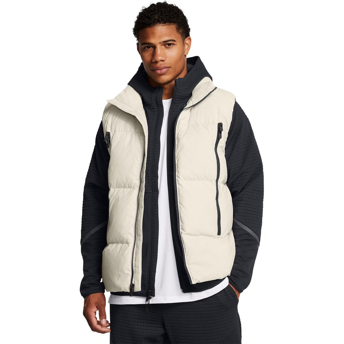White - Side - Under Armour Mens Limitless Quilted High Collar Gilet