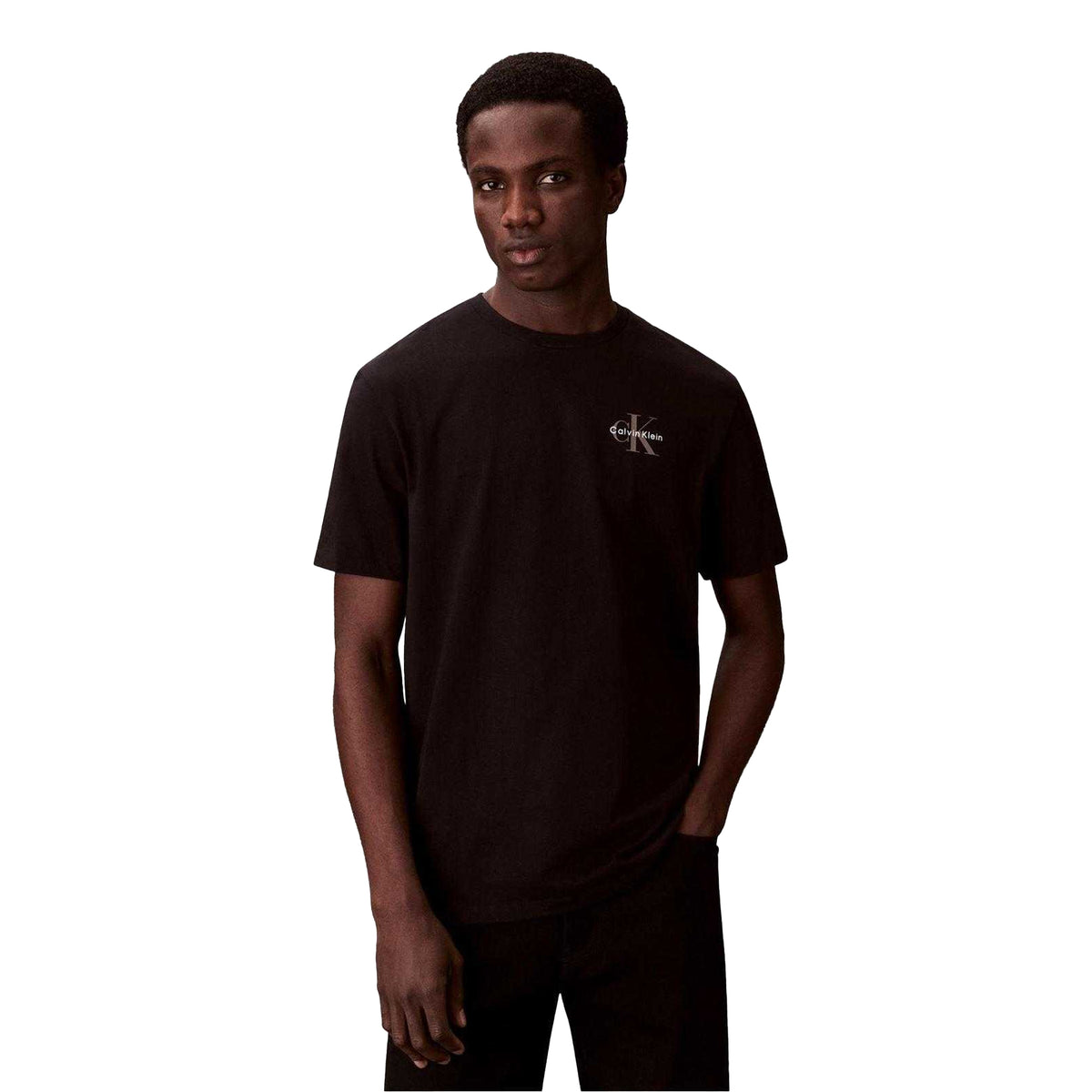 Black-White - Side - Calvin Klein Mens Micro Logo T-Shirt (Pack of 2)
