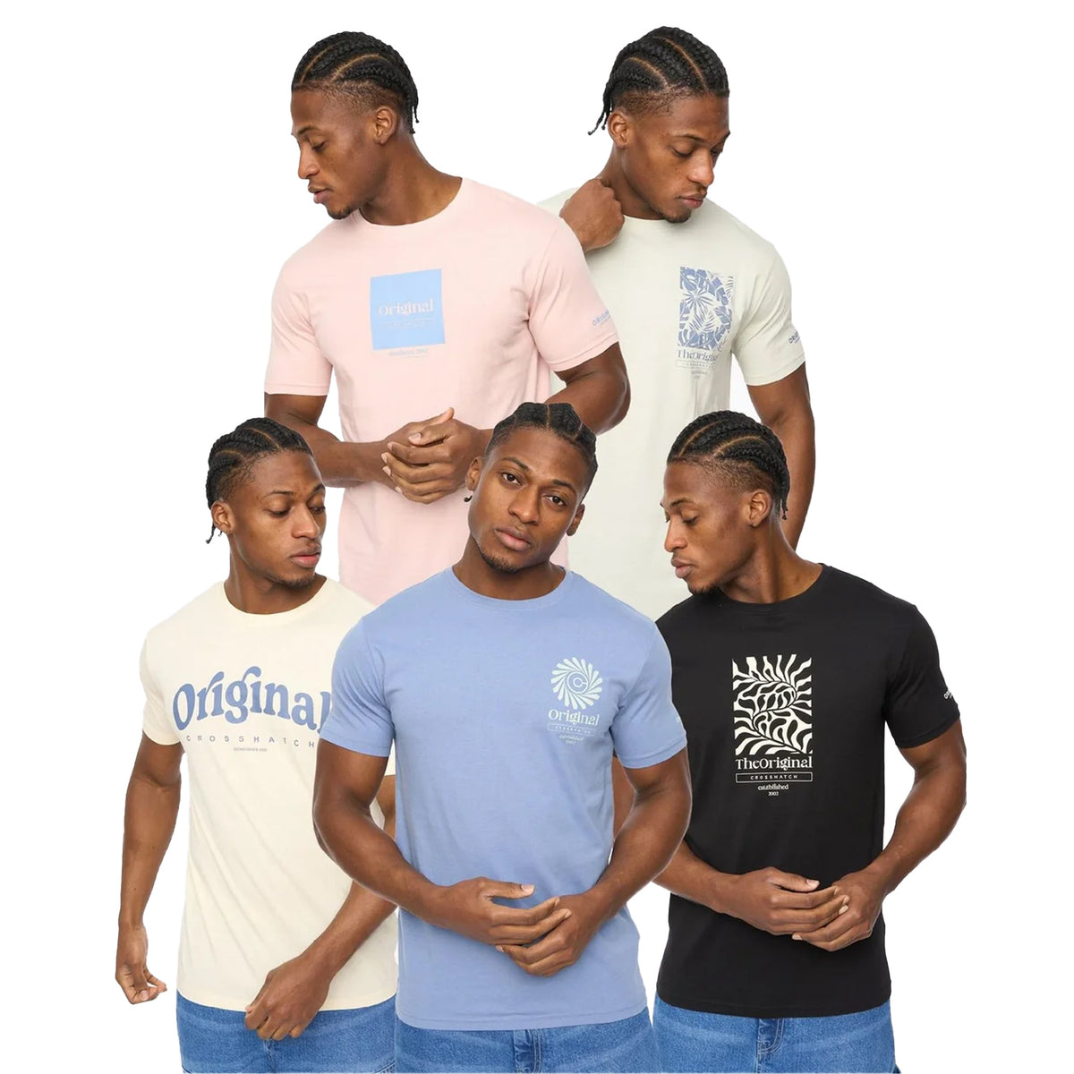 Multicoloured - Close up - Crosshatch Mens Tranplex T-Shirt (Pack of 5)