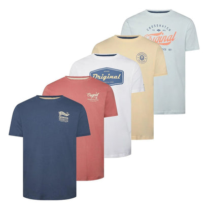 Multicoloured - Front - Crosshatch Mens Tranplex T-Shirt (Pack of 5)
