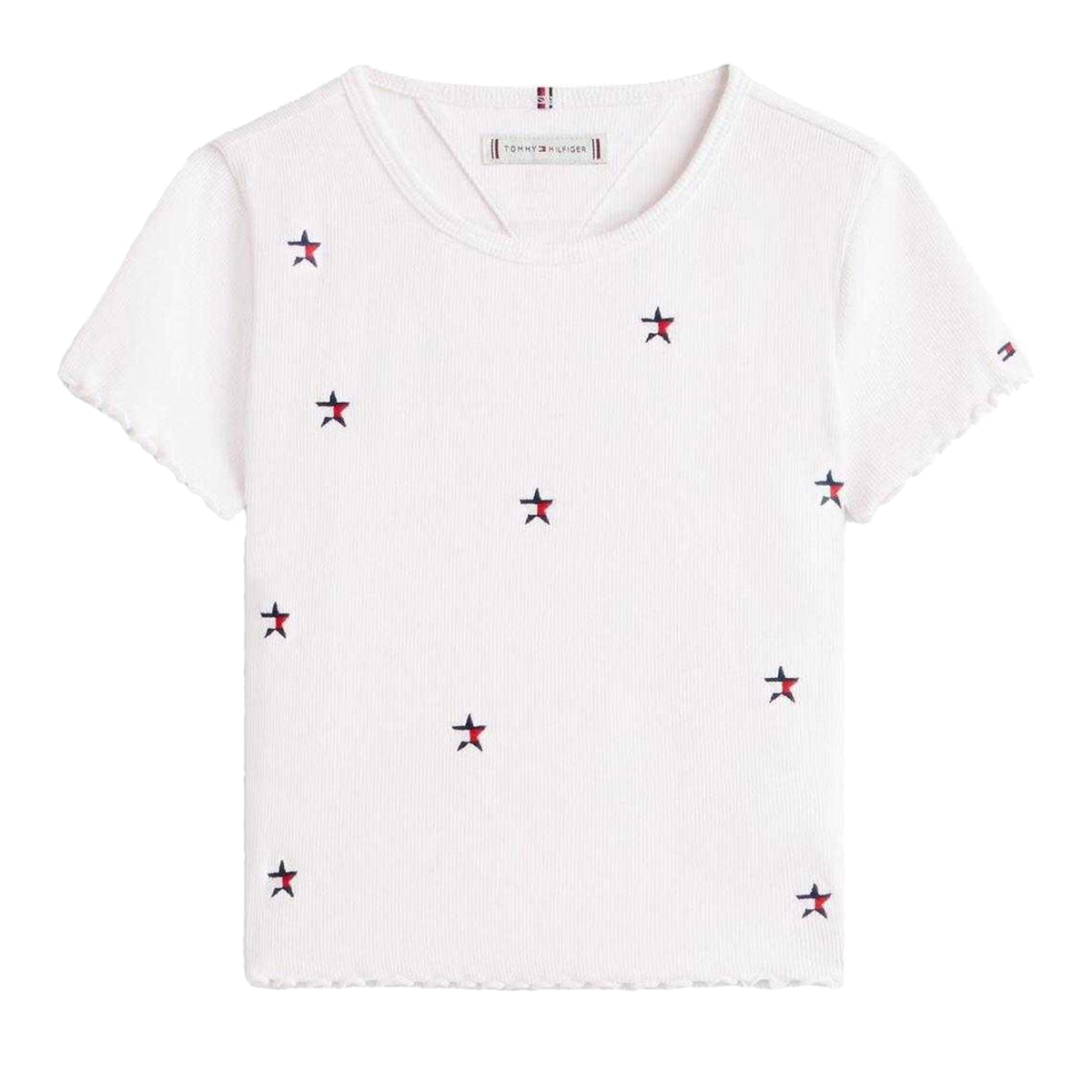 White - Front - Tommy Hilfiger Girls Star Ribbed T-Shirt