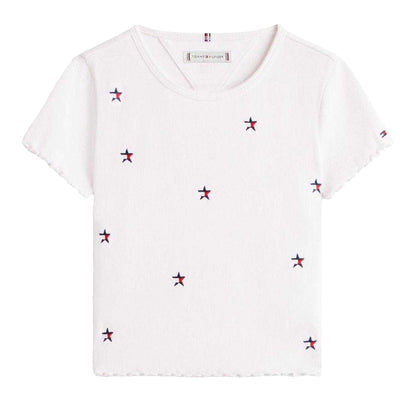 White - Front - Tommy Hilfiger Girls Star Ribbed T-Shirt