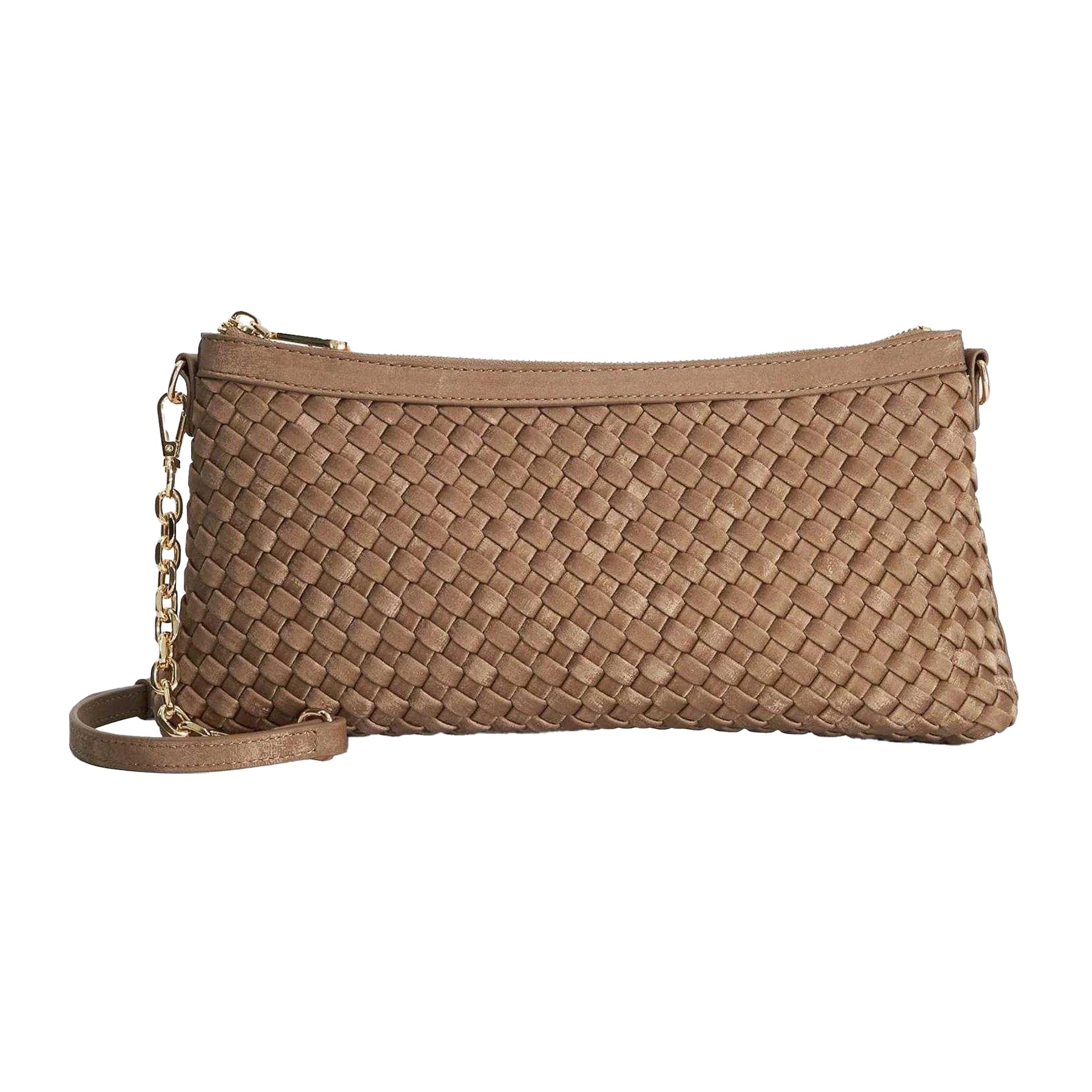 Brown - Front - Dune London Earlington Woven Clutch Bag