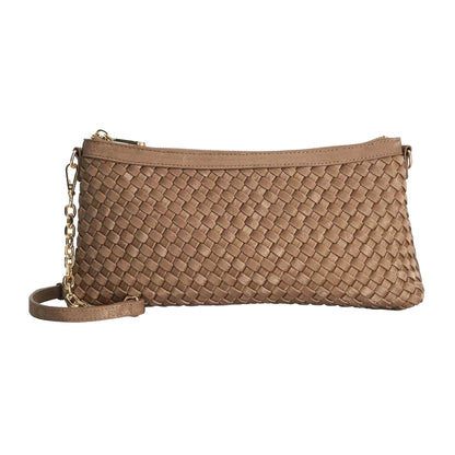 Brown - Front - Dune London Earlington Woven Clutch Bag