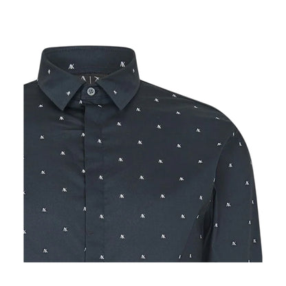 Navy - Side - Armani Exchange Mens Printed Long-Sleeved Shirt