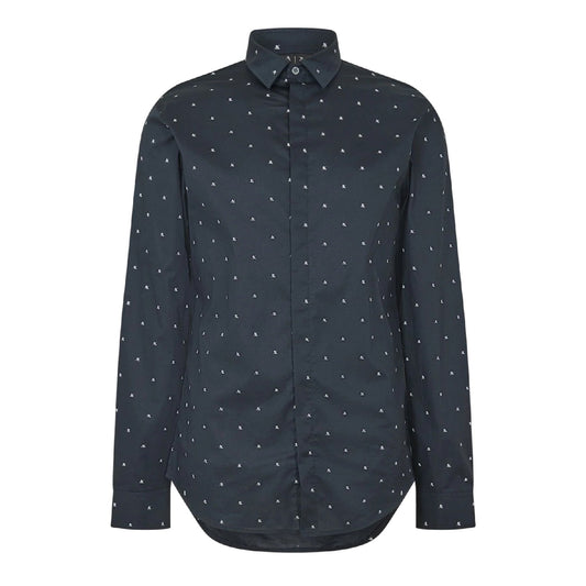 Navy - Front - Armani Exchange Mens Printed Long-Sleeved Shirt