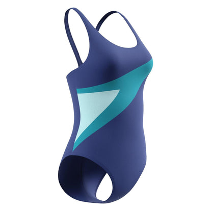 Navy Blue-Green - Lifestyle - Speedo Womens-Ladies Hyperboom Butterfly One Piece Swimsuit