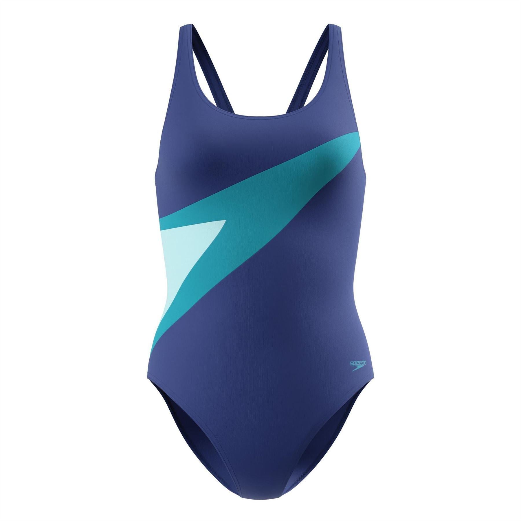Navy Blue-Green - Front - Speedo Womens-Ladies Hyperboom Butterfly One Piece Swimsuit