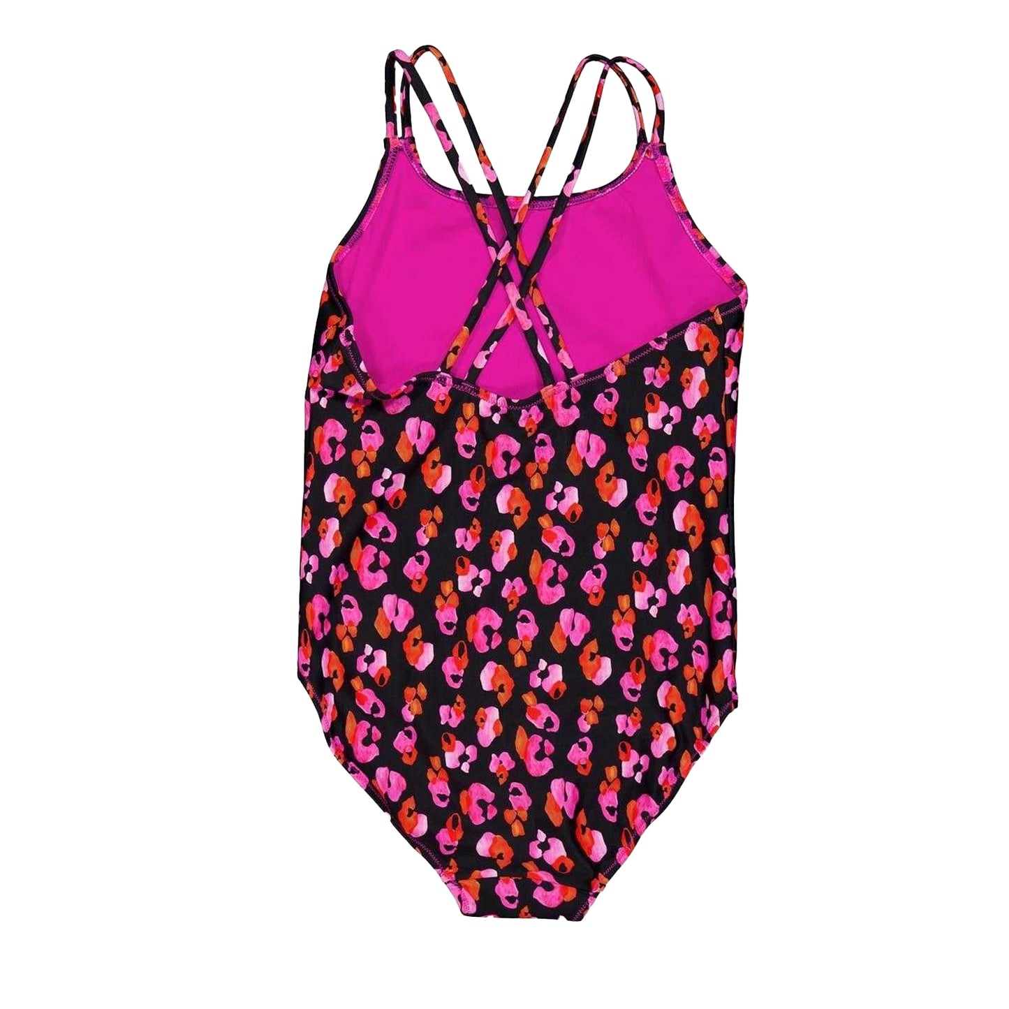 Pink - Back - Biba Girls Leopard Print Cross Back One Piece Swimsuit