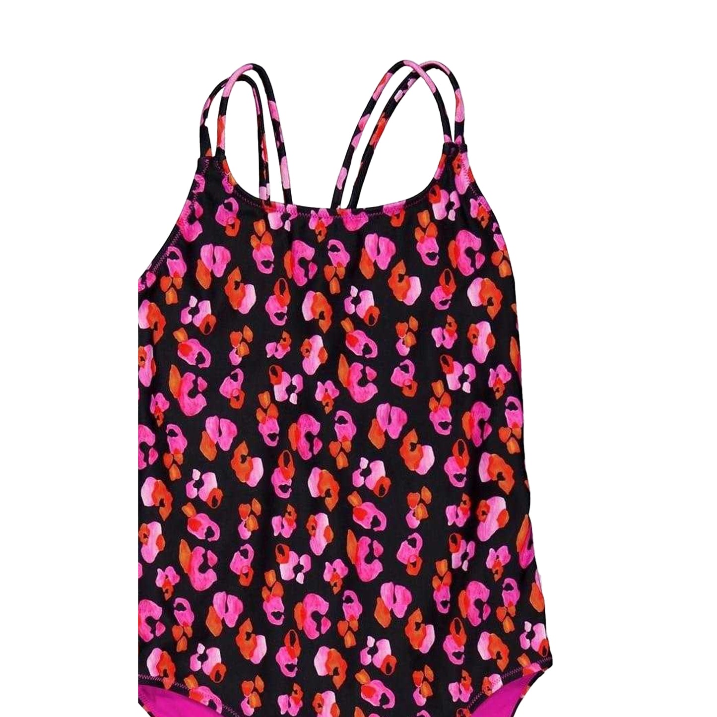 Pink - Side - Biba Girls Leopard Print Cross Back One Piece Swimsuit