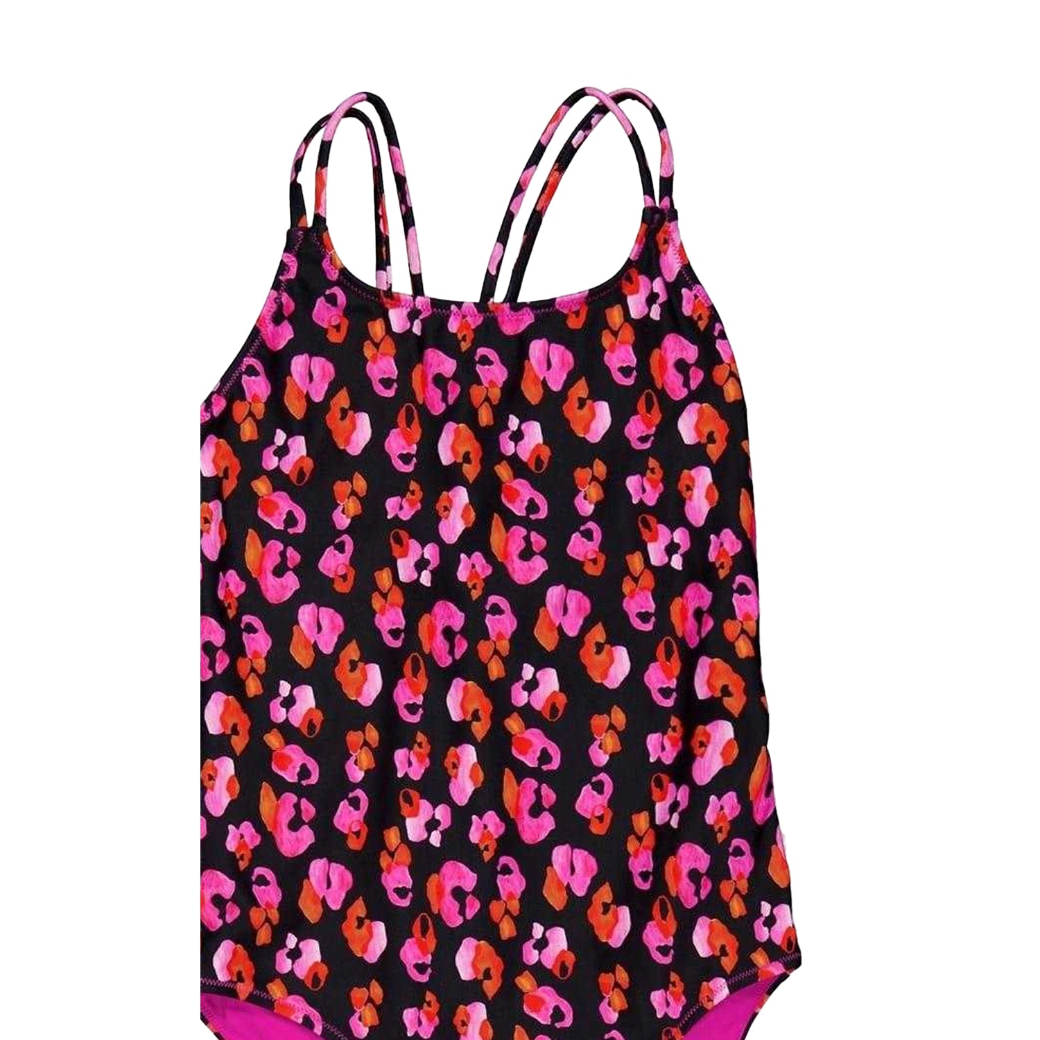Pink - Side - Biba Girls Leopard Print Cross Back One Piece Swimsuit