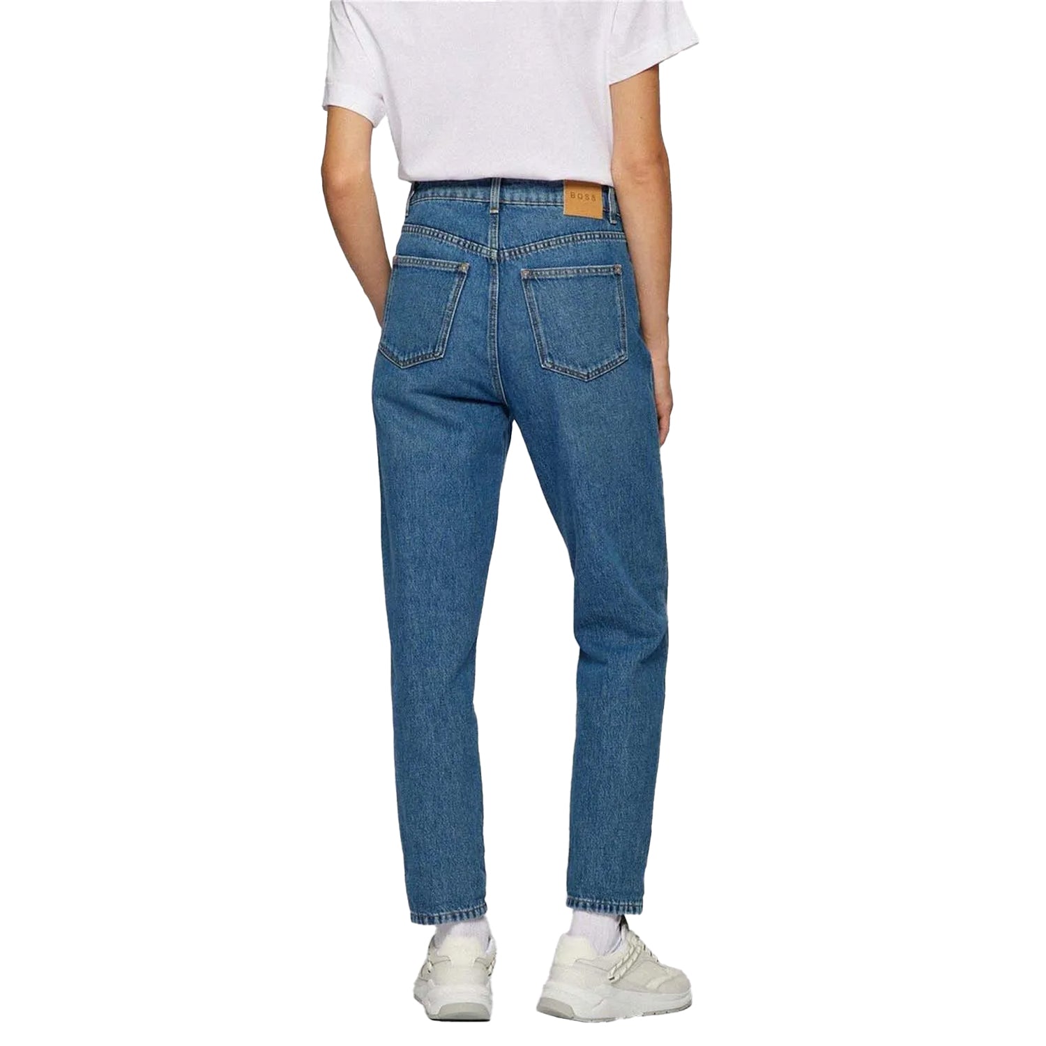Blue - Back - Boss Womens-Ladies Modern 2.0 Leather Label Mom Jeans