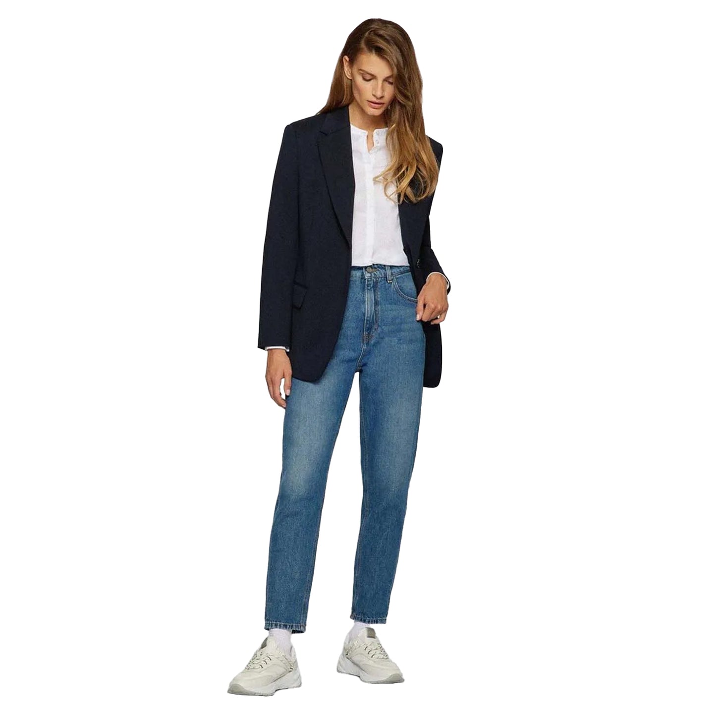 Blue - Side - Boss Womens-Ladies Modern 2.0 Leather Label Mom Jeans