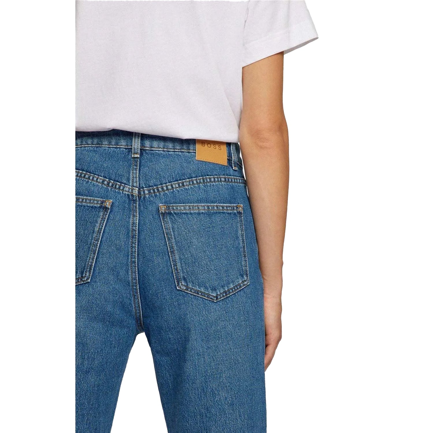 Blue - Lifestyle - Boss Womens-Ladies Modern 2.0 Leather Label Mom Jeans