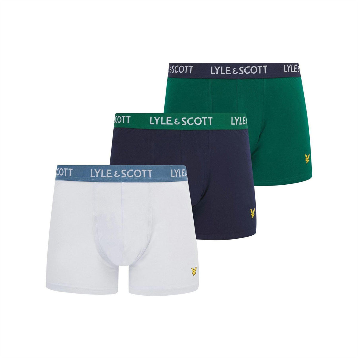 Blue-Green-White - Front - Lyle & Scott Mens Barclay Boxer Shorts (Pack of 3)