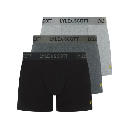 Grey-Dark Grey-Black - Front - Lyle & Scott Mens Barclay Boxer Shorts (Pack of 3)